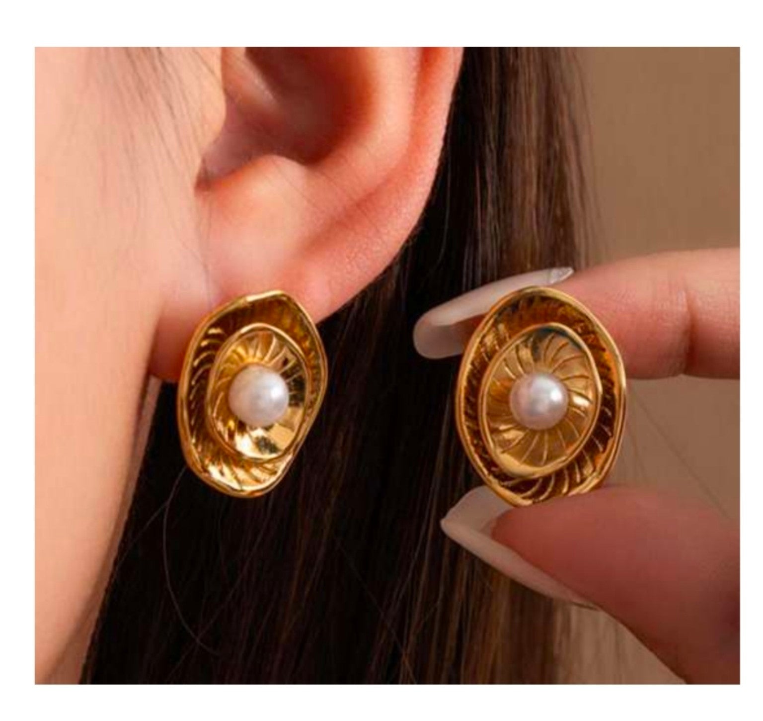 Golden Pearl Oval Studs